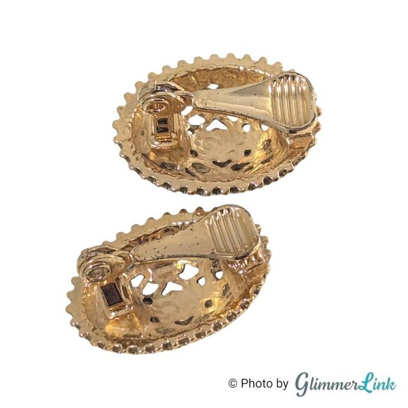 Vintage 1928 Co Oval Floral Filigree Lattice Dome Gold Tone Clip On Earrings - Picture 7 of 10